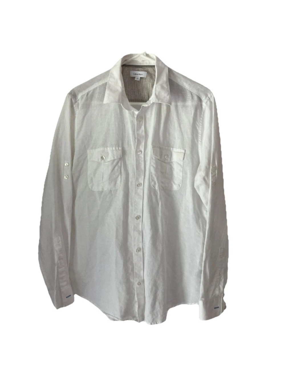 Calvin Klein White Linen Long-Sleeve Button-Down Shirt size m